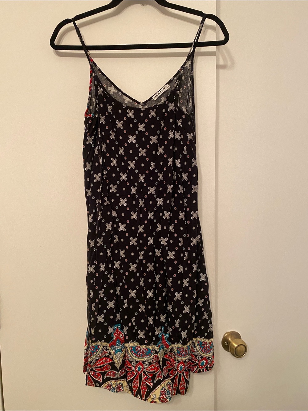 Black Floral Border Print Slip Dress